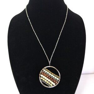 Bead For Life Circle Bead Pendant Necklace Silver Tone Seed Beads Adjustable